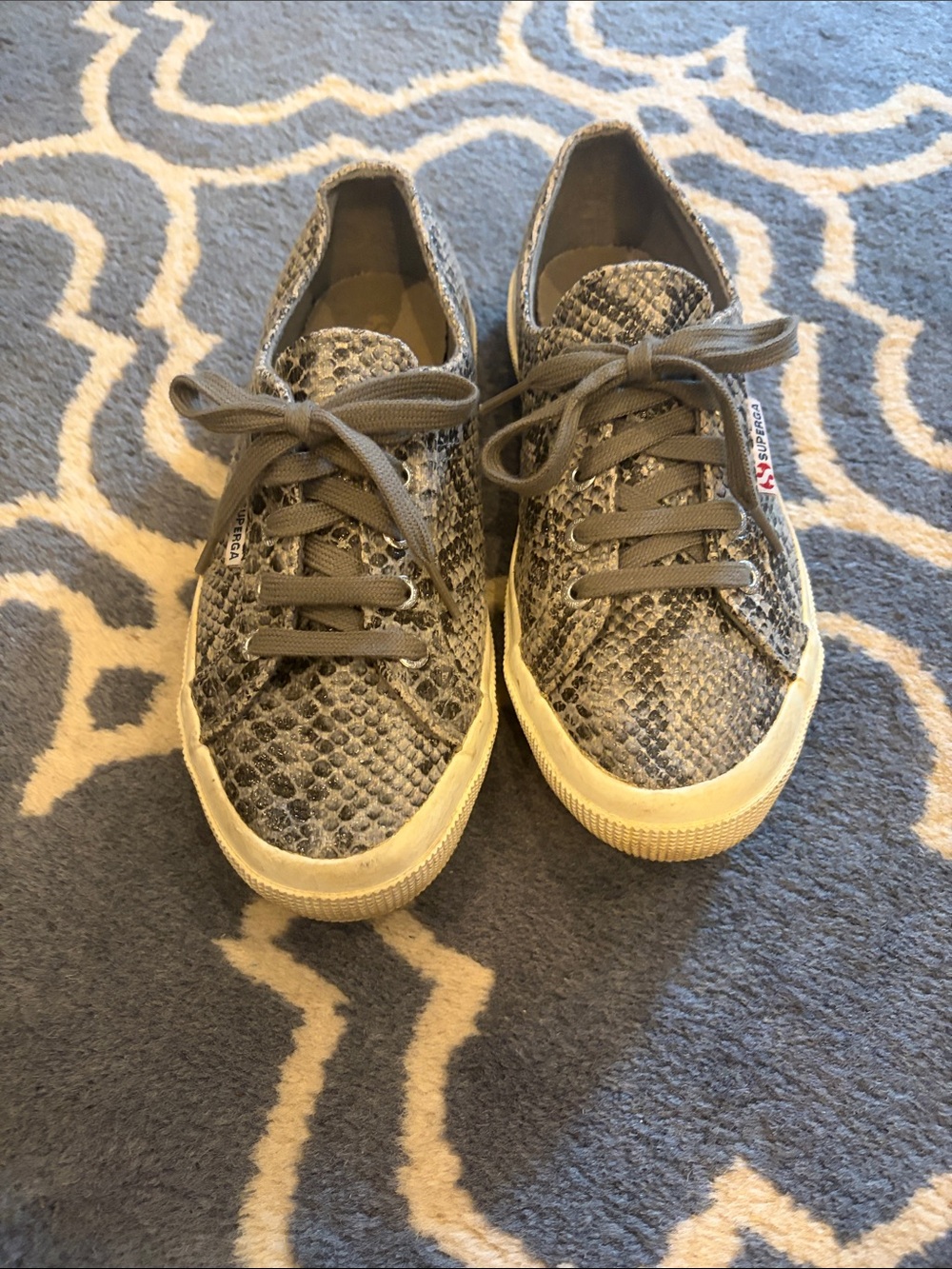 Superga Kids Snake-Print Gray Lace-Up Sneakers